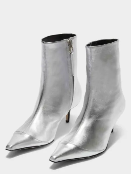 Pointed Silver Ankle Boots
